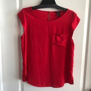 Forever 21 Red top blouse front pocket sheer short sleeves Sz.M